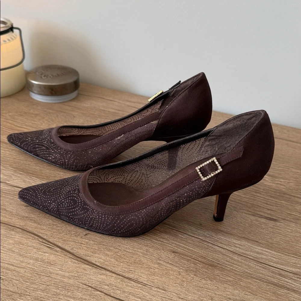 NINA Dark Brown Mesh Pointed 2.5” Heels w/tiny sequins, Size 5 - Picture 11 of 11